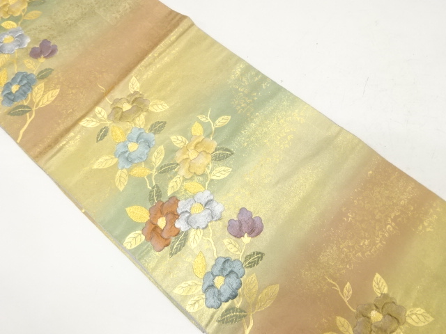 陶漆箔　献上椿袋帯